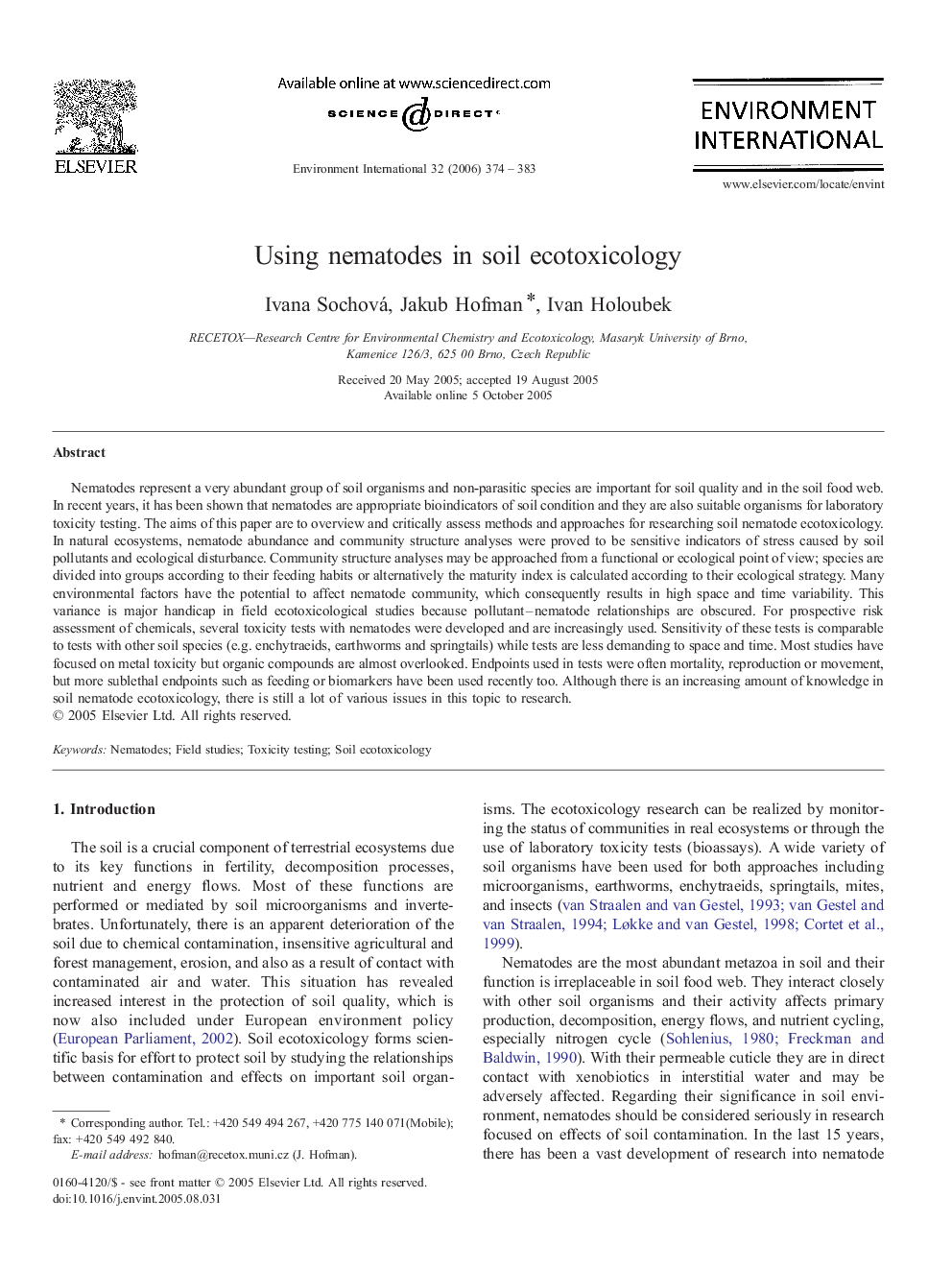 Using nematodes in soil ecotoxicology