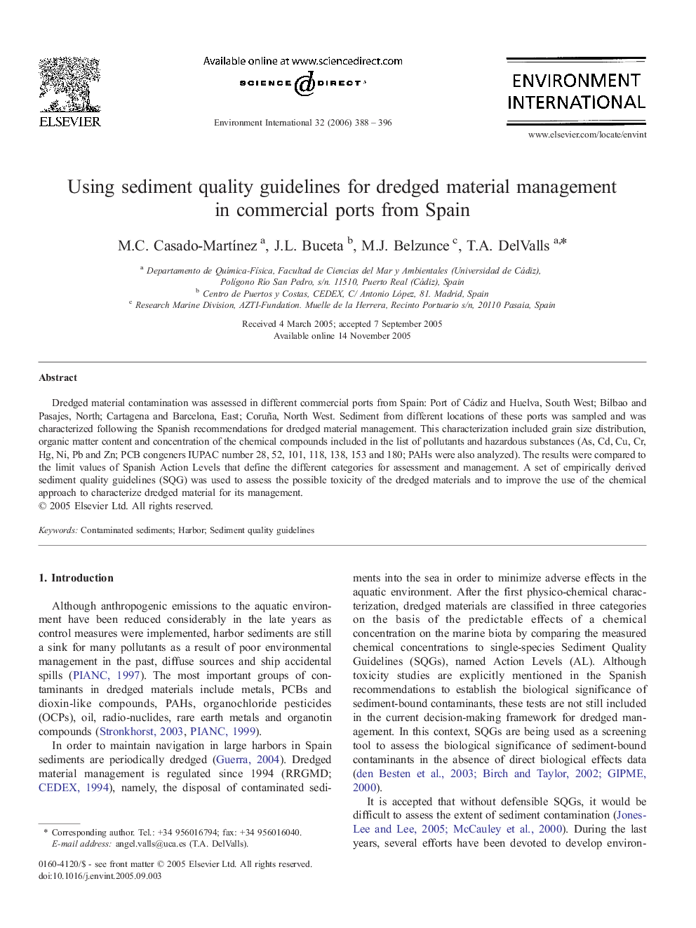 Using sediment quality guidelines for dredged material management in commercial ports from Spain