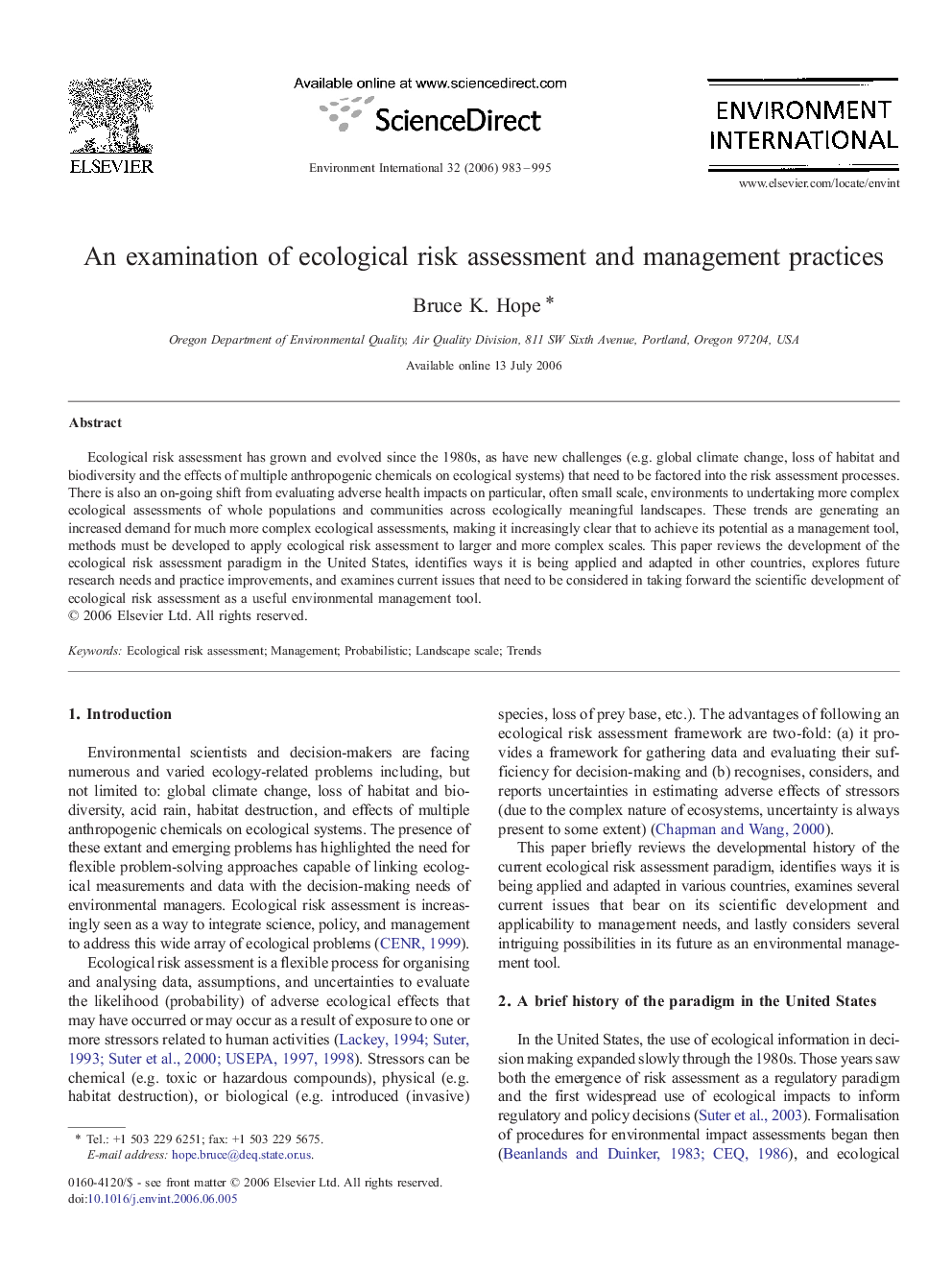 An examination of ecological risk assessment and management practices