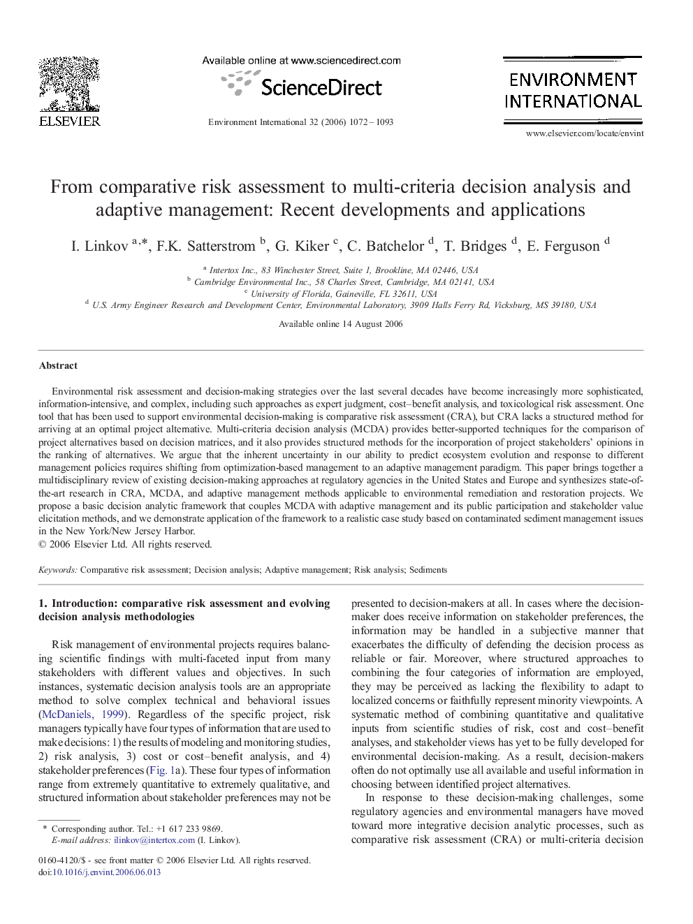 From comparative risk assessment to multi-criteria decision analysis and adaptive management: Recent developments and applications