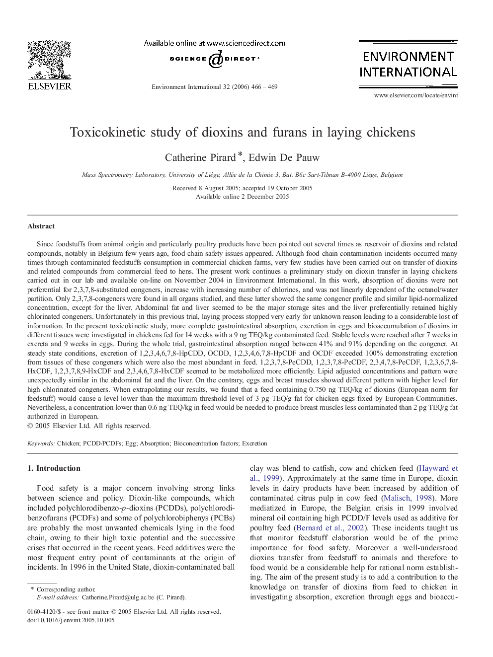 Toxicokinetic study of dioxins and furans in laying chickens