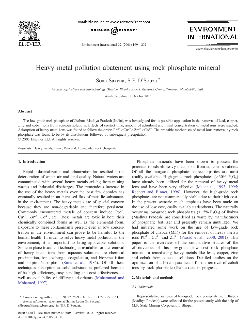 Heavy metal pollution abatement using rock phosphate mineral