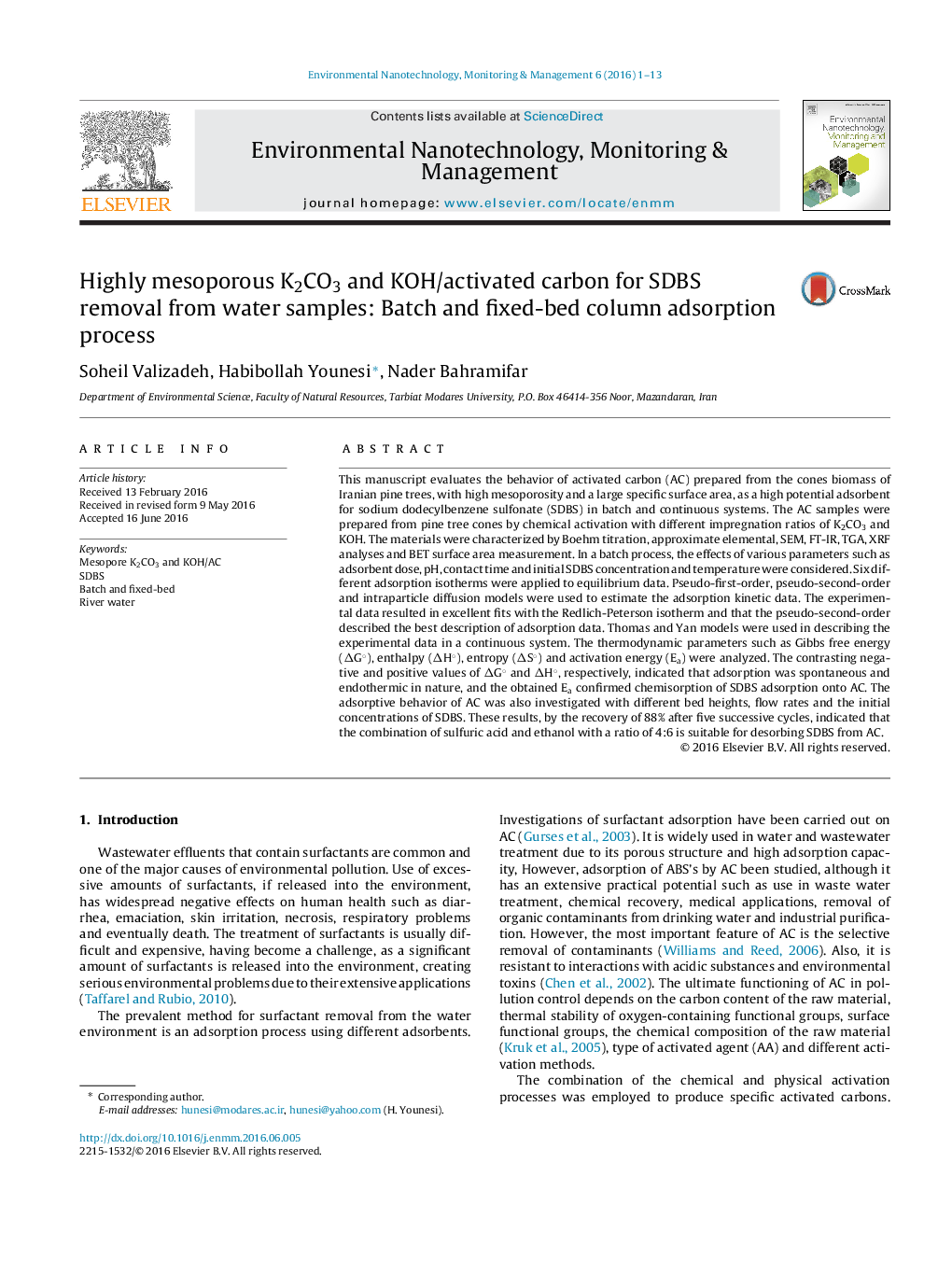 Highly mesoporous K2CO3 and KOH/activated carbon for SDBS removal from water samples: Batch and fixed-bed column adsorption process