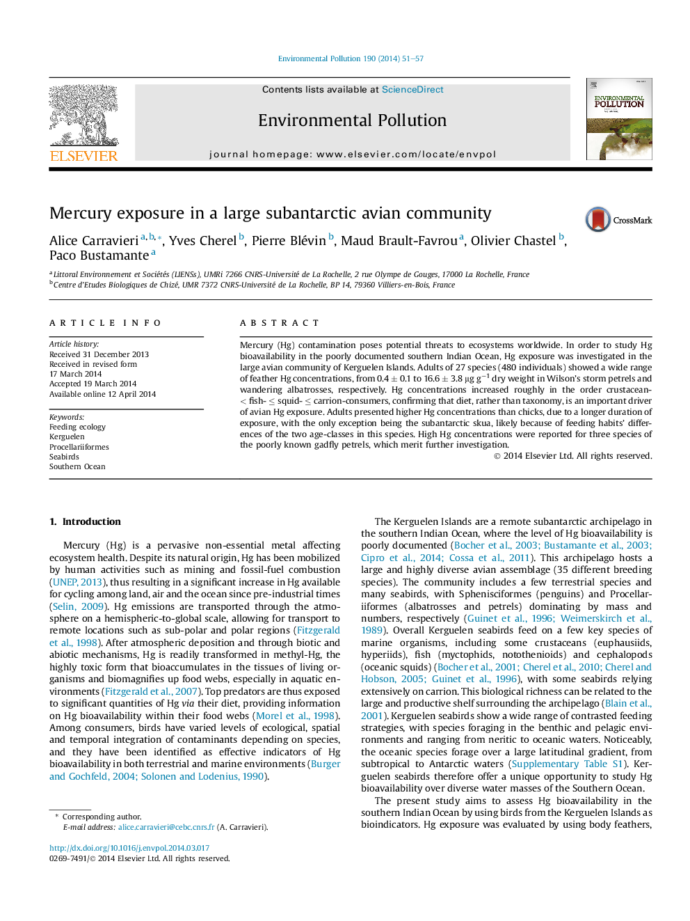 Mercury exposure in a large subantarctic avian community