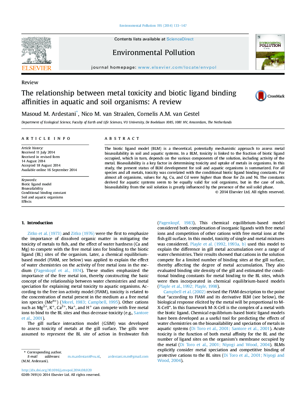 رابطه بین سمیت فلزی و وابستگی های لیگاند زیستی در موجودات آبزی و خاک: بررسی 