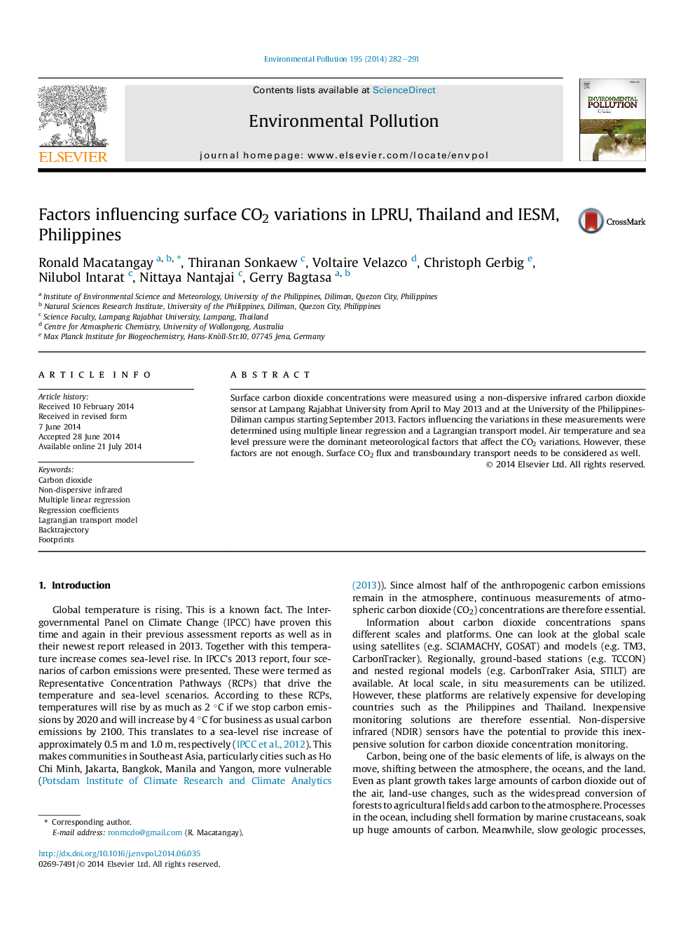 Factors influencing surface CO2 variations in LPRU, Thailand and IESM, Philippines