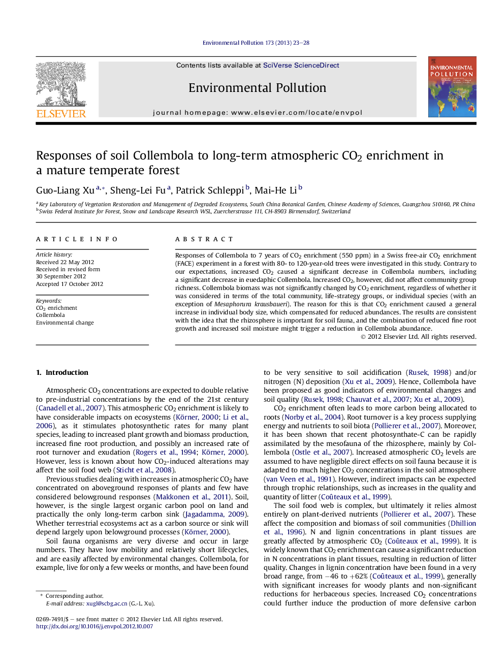 Responses of soil Collembola to long-term atmospheric CO2 enrichment in a mature temperate forest