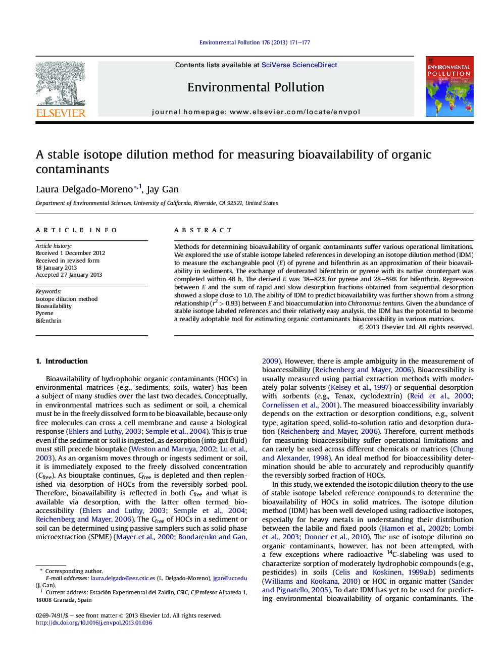 A stable isotope dilution method for measuring bioavailability of organic contaminants