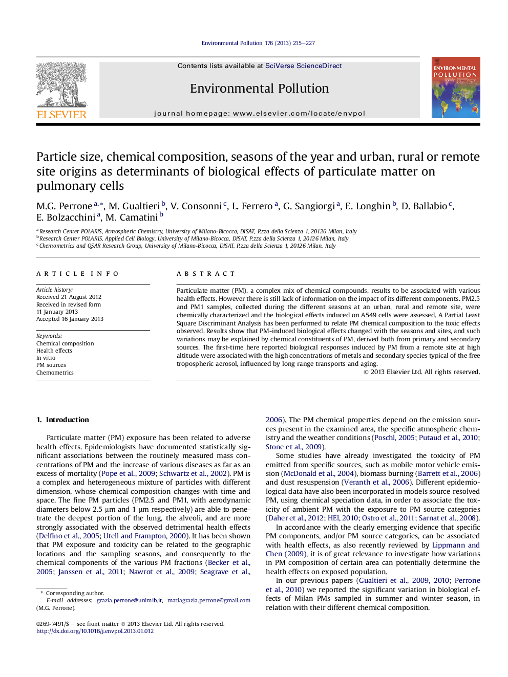 Particle size, chemical composition, seasons of the year and urban, rural or remote site origins as determinants of biological effects of particulate matter on pulmonary cells