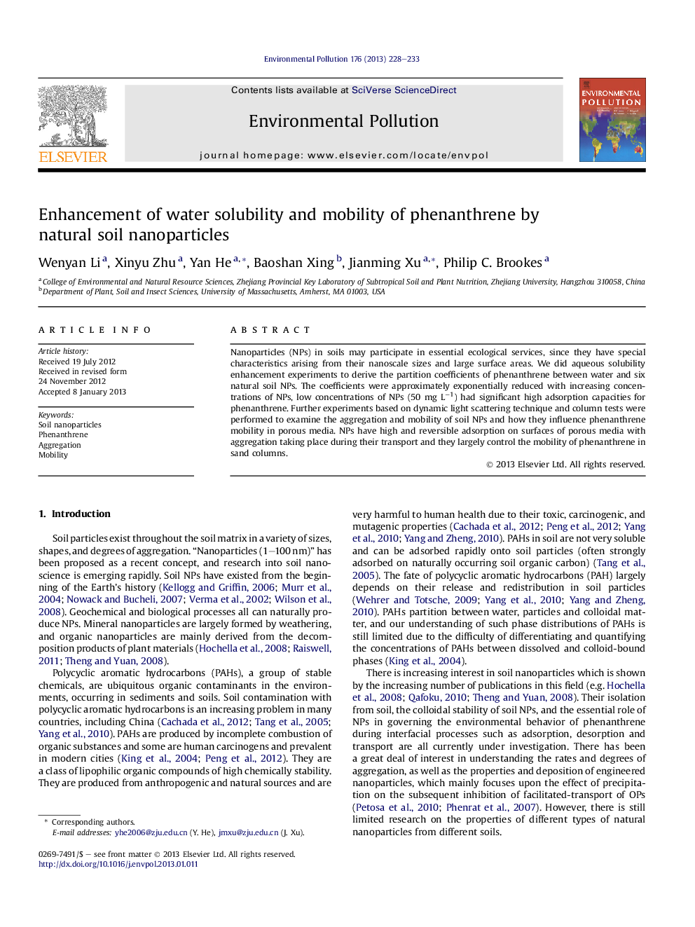 Enhancement of water solubility and mobility of phenanthrene by natural soil nanoparticles