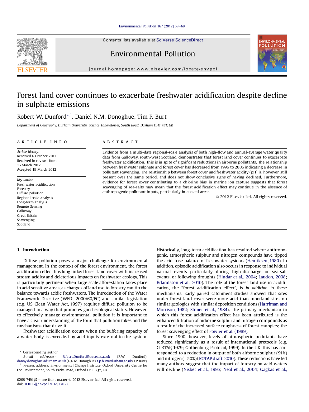 عکس صفحه اول مقاله: Forest land cover continues to exacerbate freshwater acidification despite decline in sulphate emissions Forest land cover continues to exacerbate freshwater acidification despite decline in sulphate emissions