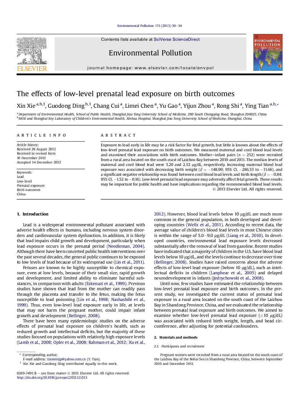 The effects of low-level prenatal lead exposure on birth outcomes