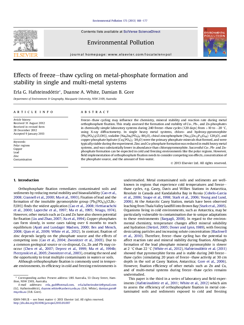 Effects of freeze–thaw cycling on metal-phosphate formation and stability in single and multi-metal systems