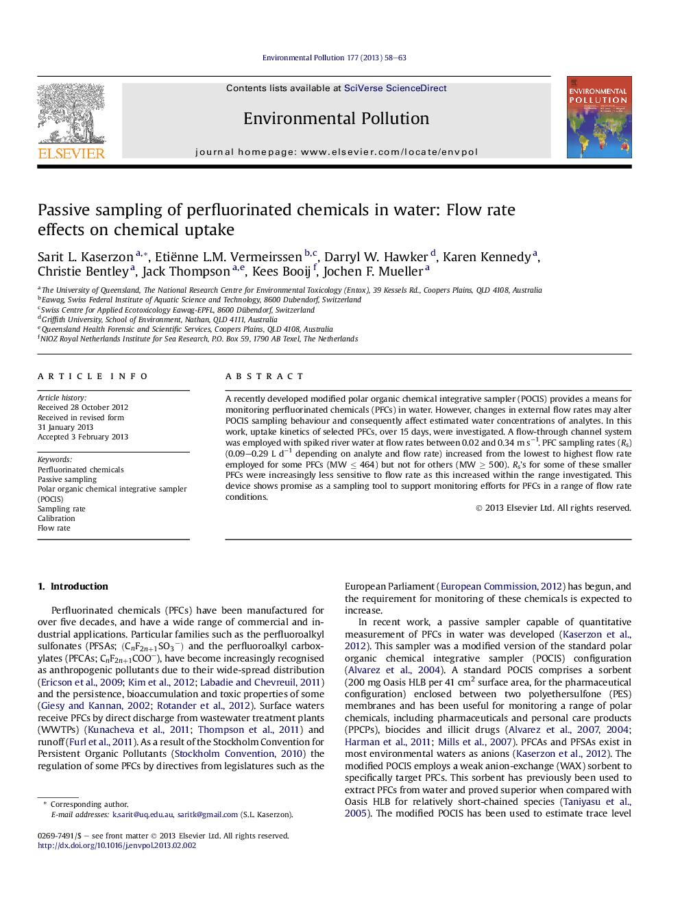 Passive sampling of perfluorinated chemicals in water: Flow rate effects on chemical uptake