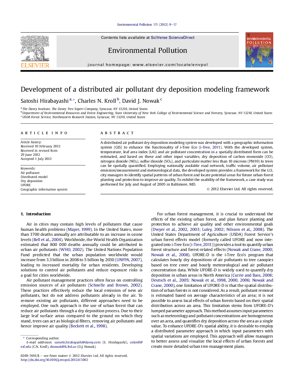 Development of a distributed air pollutant dry deposition modeling framework