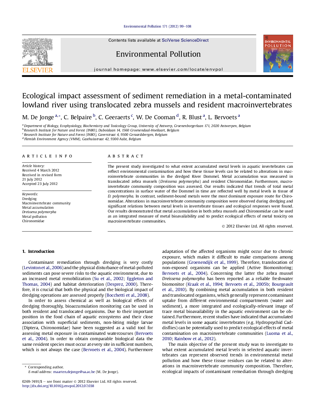 Ecological impact assessment of sediment remediation in a metal-contaminated lowland river using translocated zebra mussels and resident macroinvertebrates