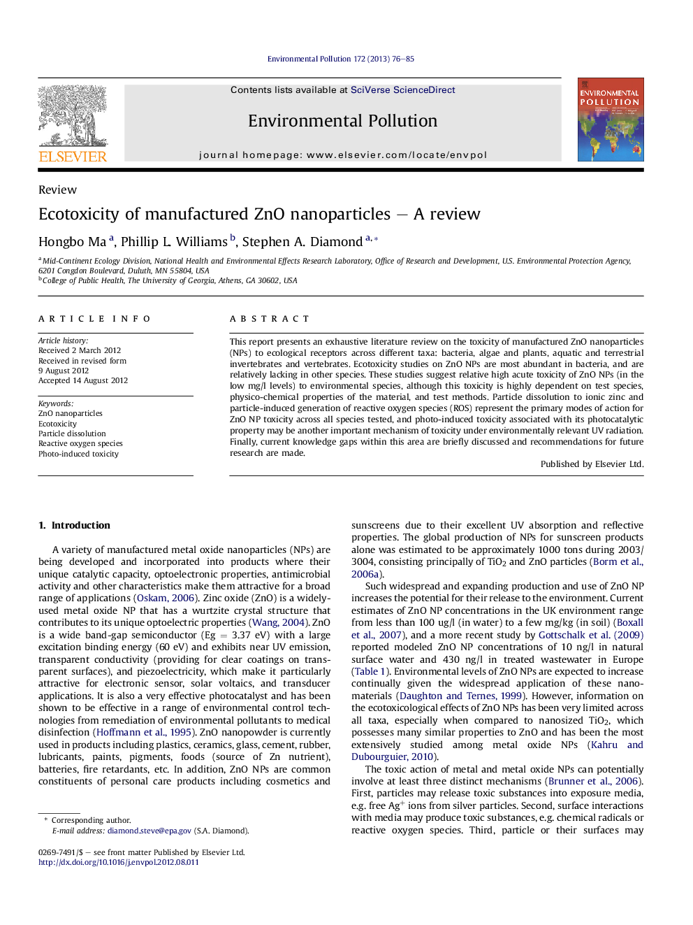 Ecotoxicity of manufactured ZnO nanoparticles – A review