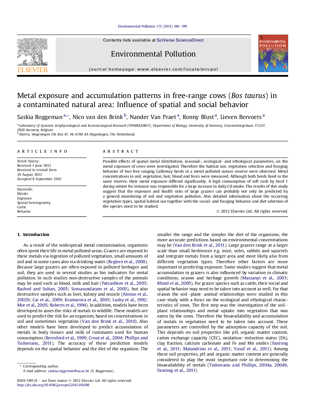 Metal exposure and accumulation patterns in free-range cows (Bos taurus) in a contaminated natural area: Influence of spatial and social behavior