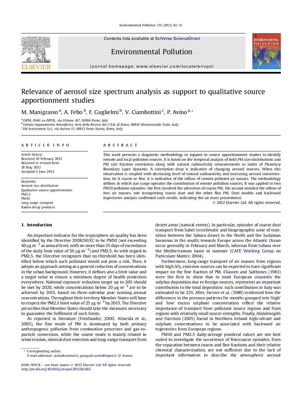 Relevance of aerosol size spectrum analysis as support to qualitative source apportionment studies