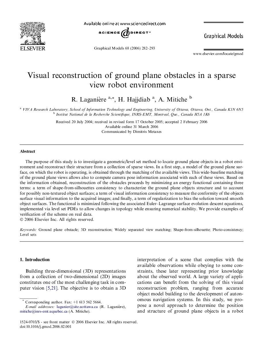 Visual reconstruction of ground plane obstacles in a sparse view robot environment