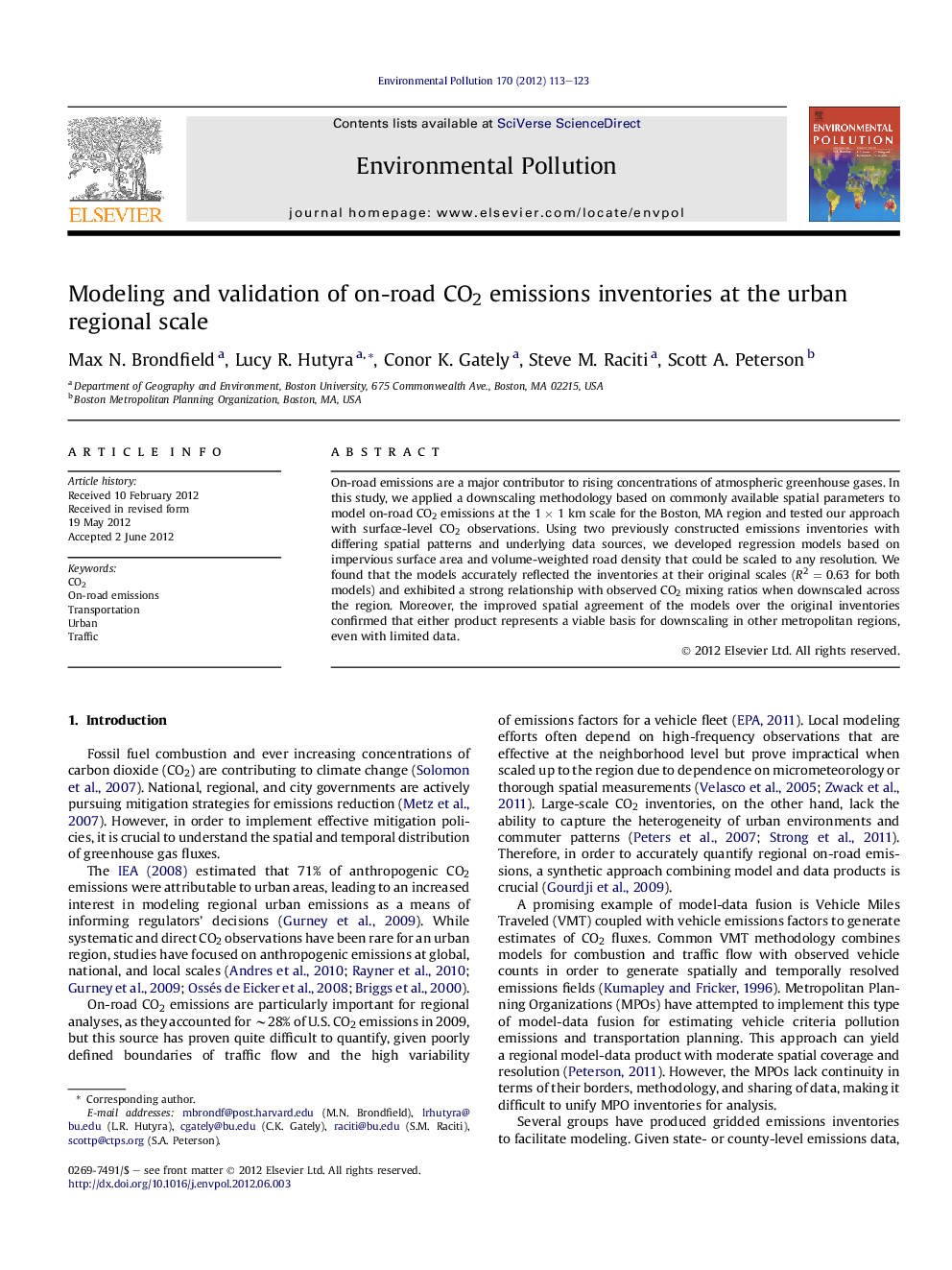 Modeling and validation of on-road CO2 emissions inventories at the urban regional scale