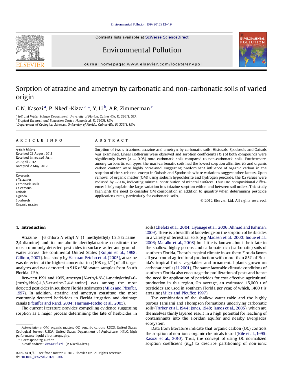 Sorption of atrazine and ametryn by carbonatic and non-carbonatic soils of varied origin