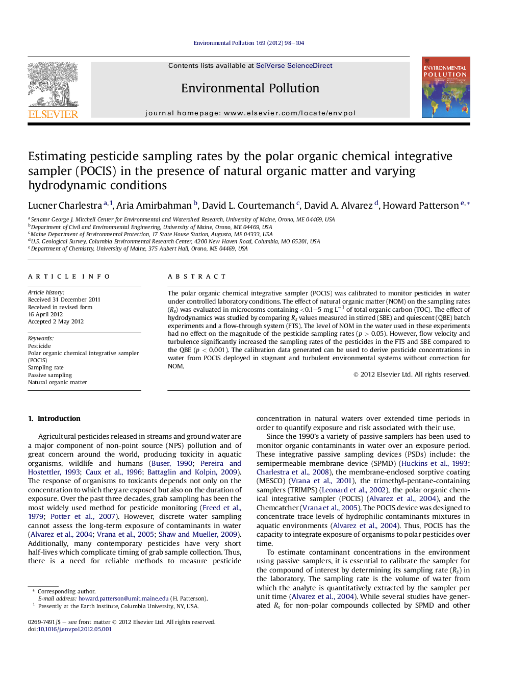 Estimating pesticide sampling rates by the polar organic chemical integrative sampler (POCIS) in the presence of natural organic matter and varying hydrodynamic conditions