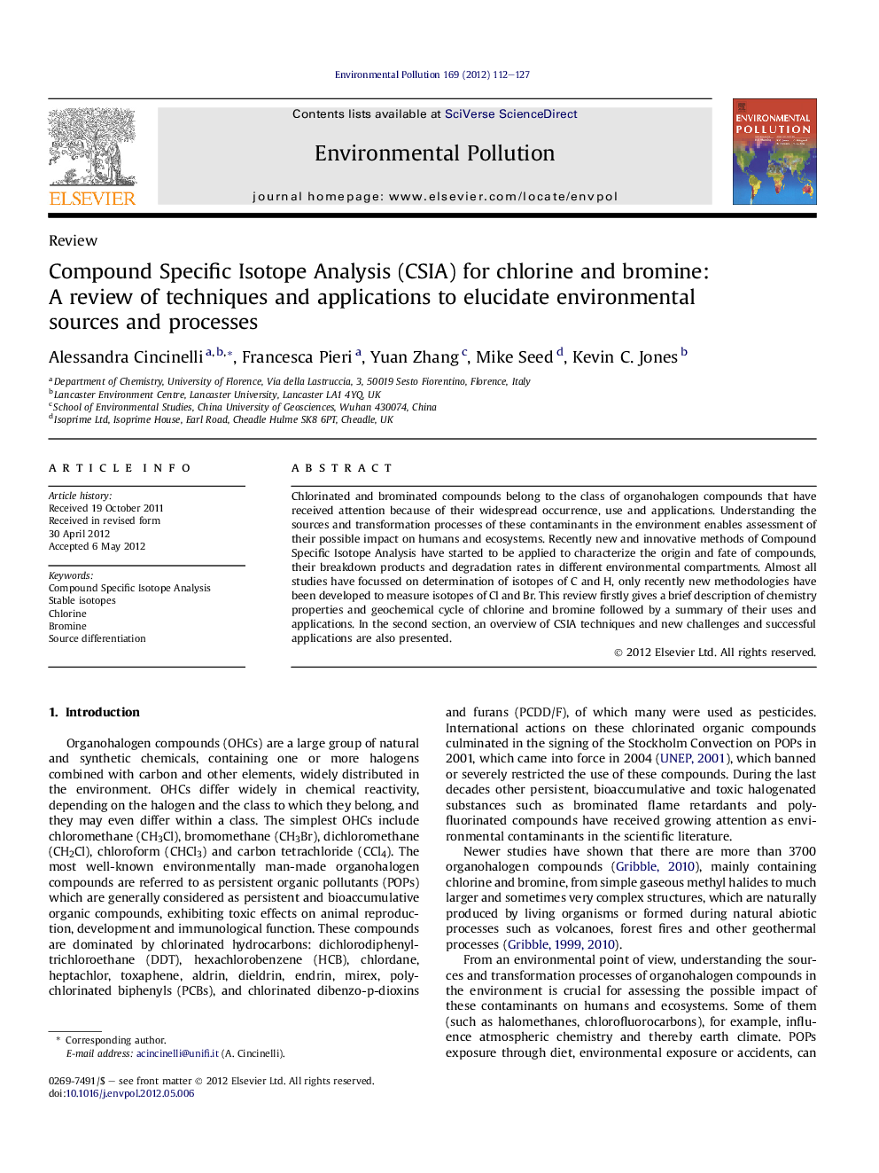 Compound Specific Isotope Analysis (CSIA) for chlorine and bromine: A review of techniques and applications to elucidate environmental sources and processes