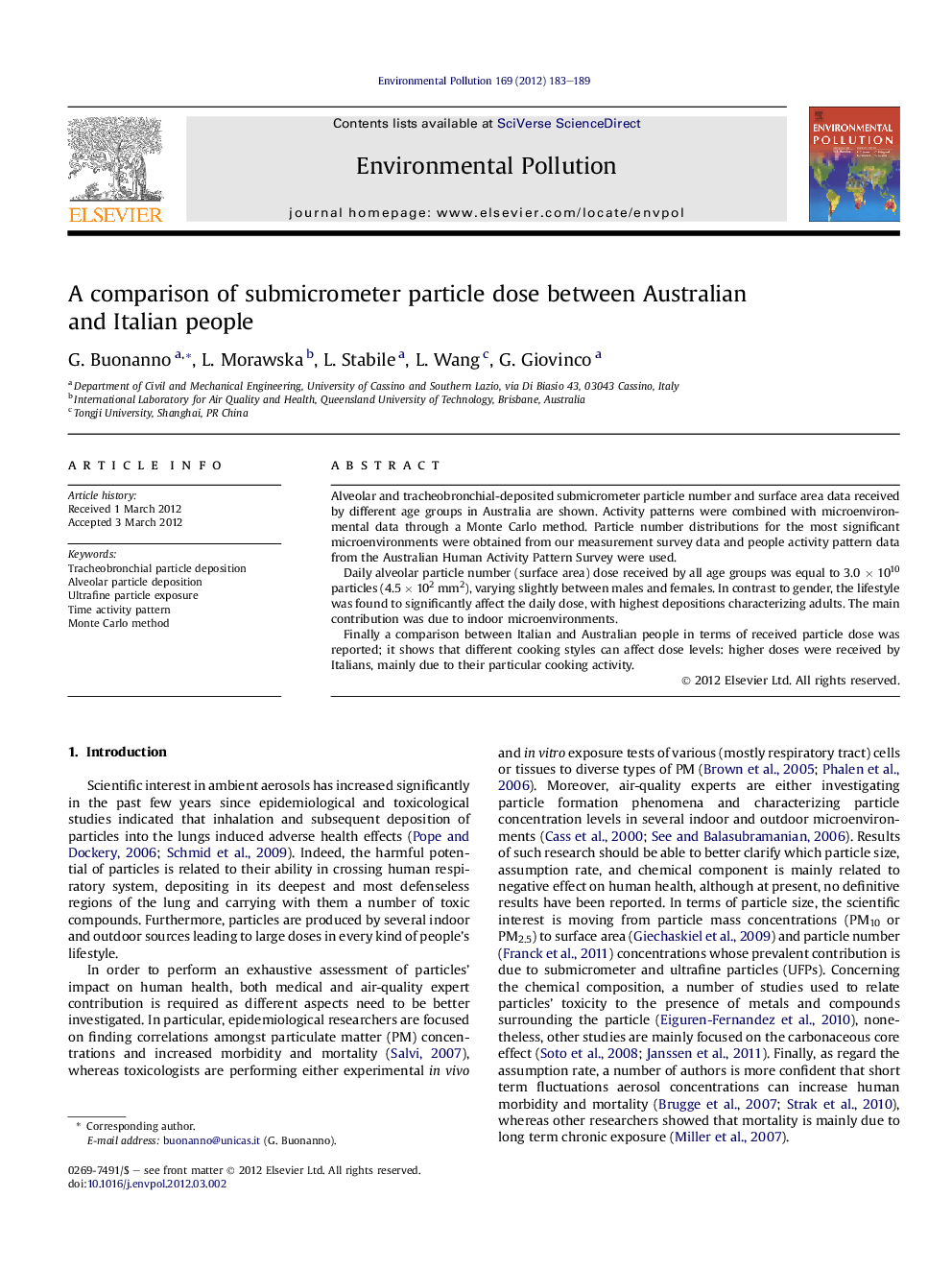 عکس صفحه اول مقاله: A comparison of submicrometer particle dose between Australian and Italian people A comparison of submicrometer particle dose between Australian and Italian people