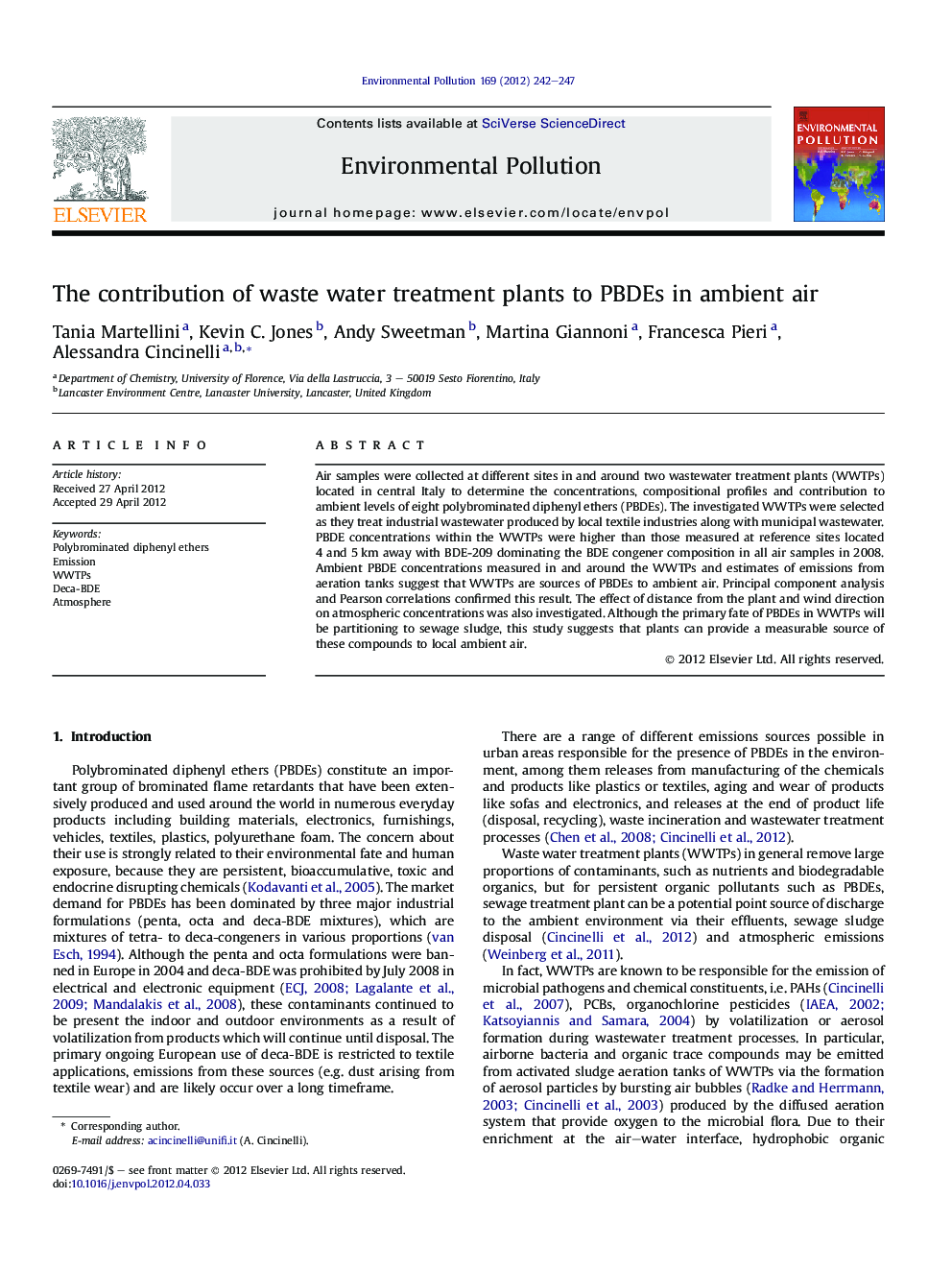 The contribution of waste water treatment plants to PBDEs in ambient air