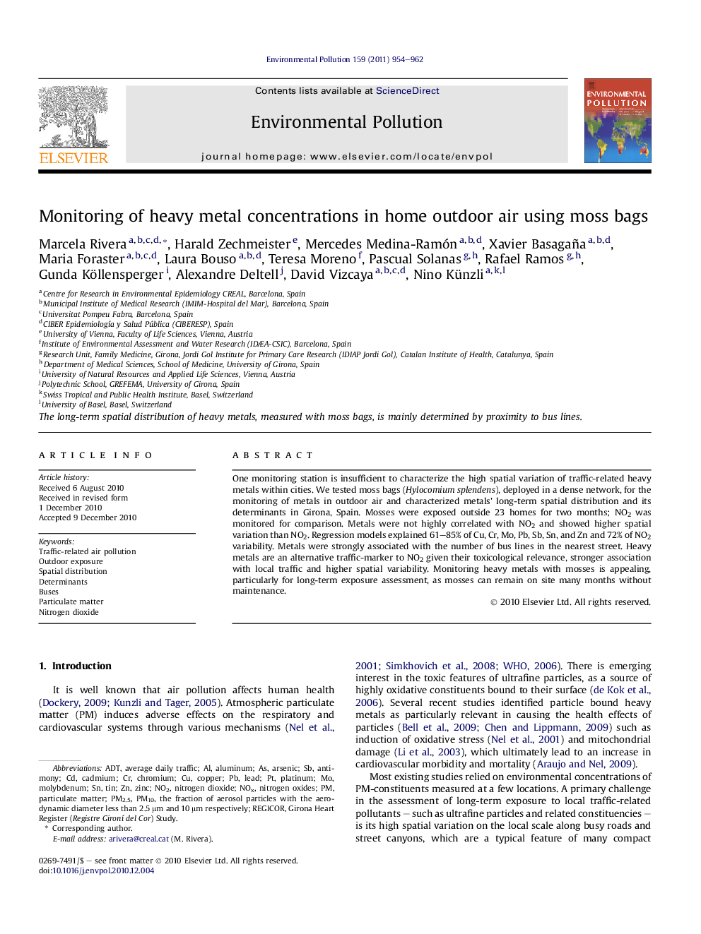 Monitoring of heavy metal concentrations in home outdoor air using moss bags