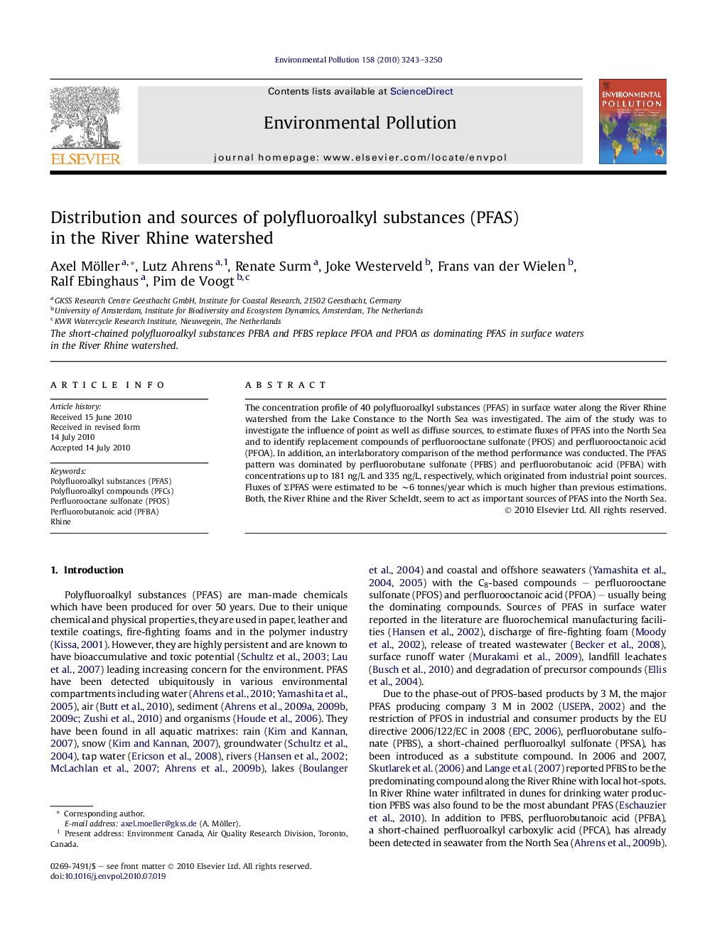 Distribution and sources of polyfluoroalkyl substances (PFAS) in the River Rhine watershed