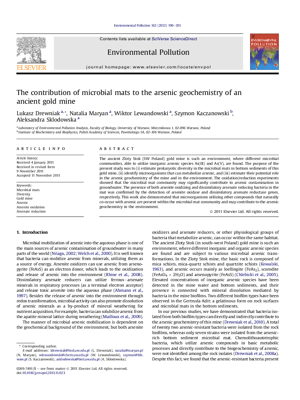 The contribution of microbial mats to the arsenic geochemistry of an ancient gold mine