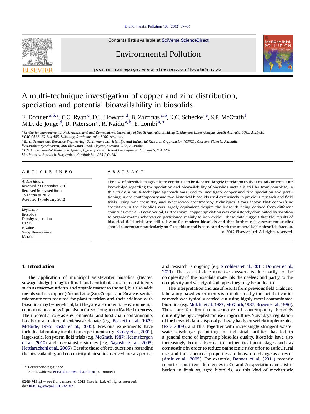 A multi-technique investigation of copper and zinc distribution, speciation and potential bioavailability in biosolids