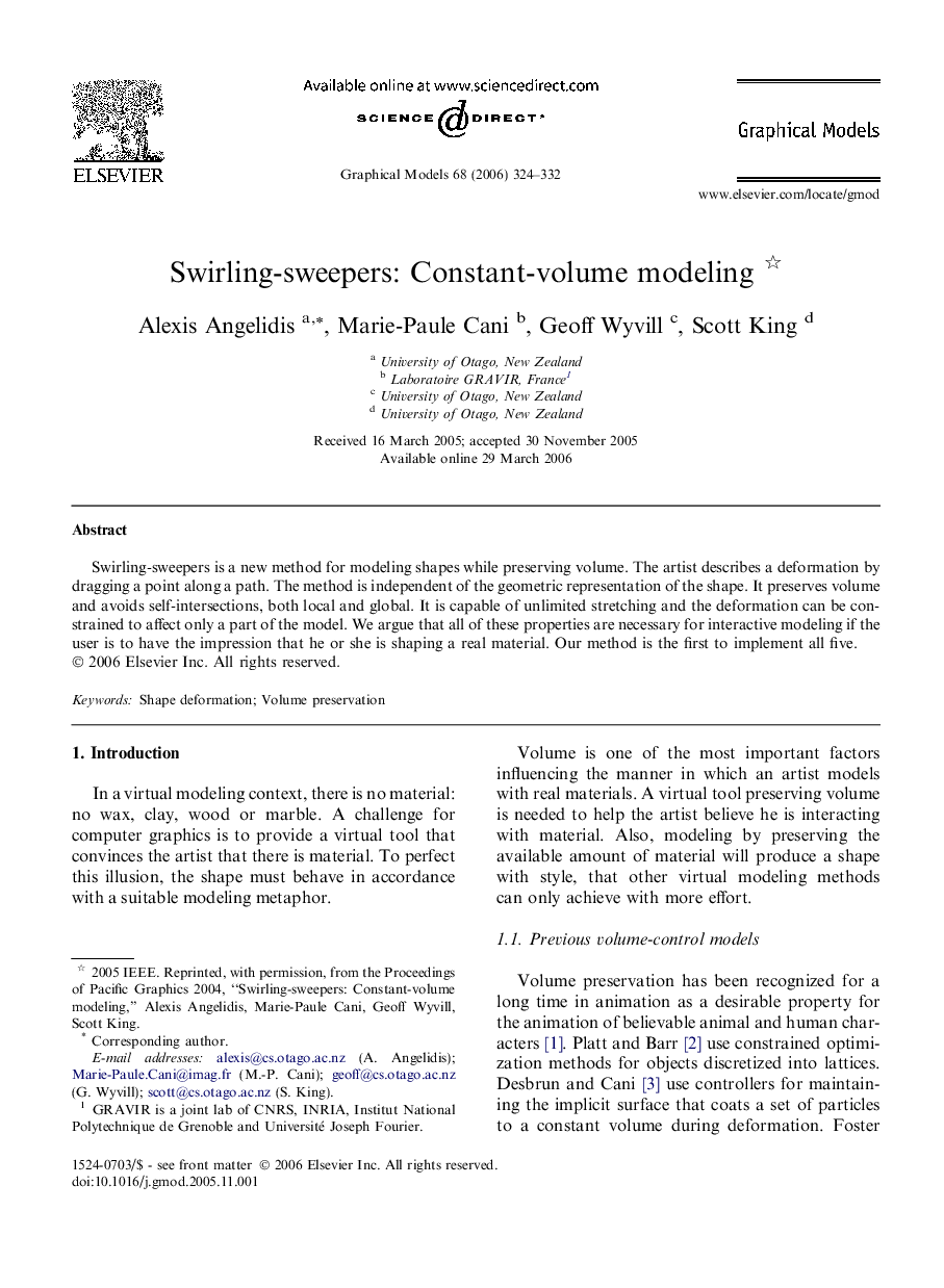 Swirling-sweepers: Constant-volume modeling 