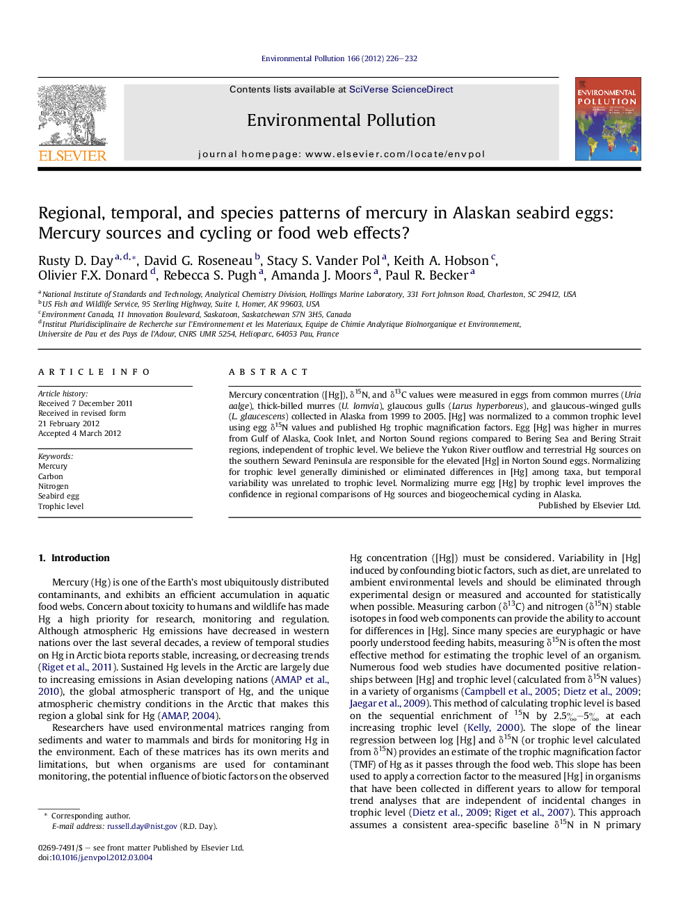 Regional, temporal, and species patterns of mercury in Alaskan seabird eggs: Mercury sources and cycling or food web effects?