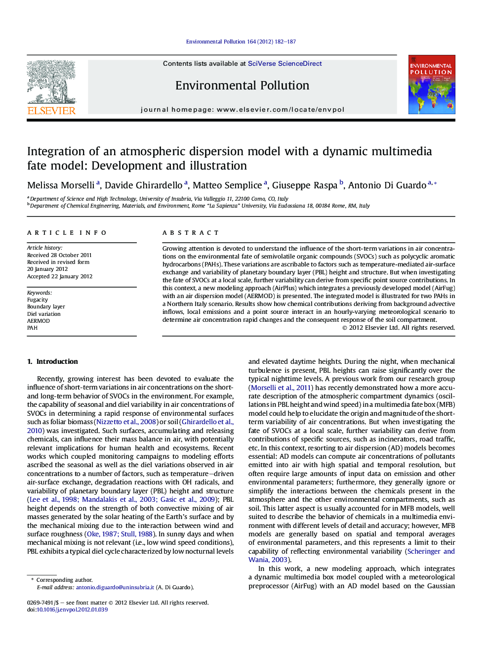 Integration of an atmospheric dispersion model with a dynamic multimedia fate model: Development and illustration