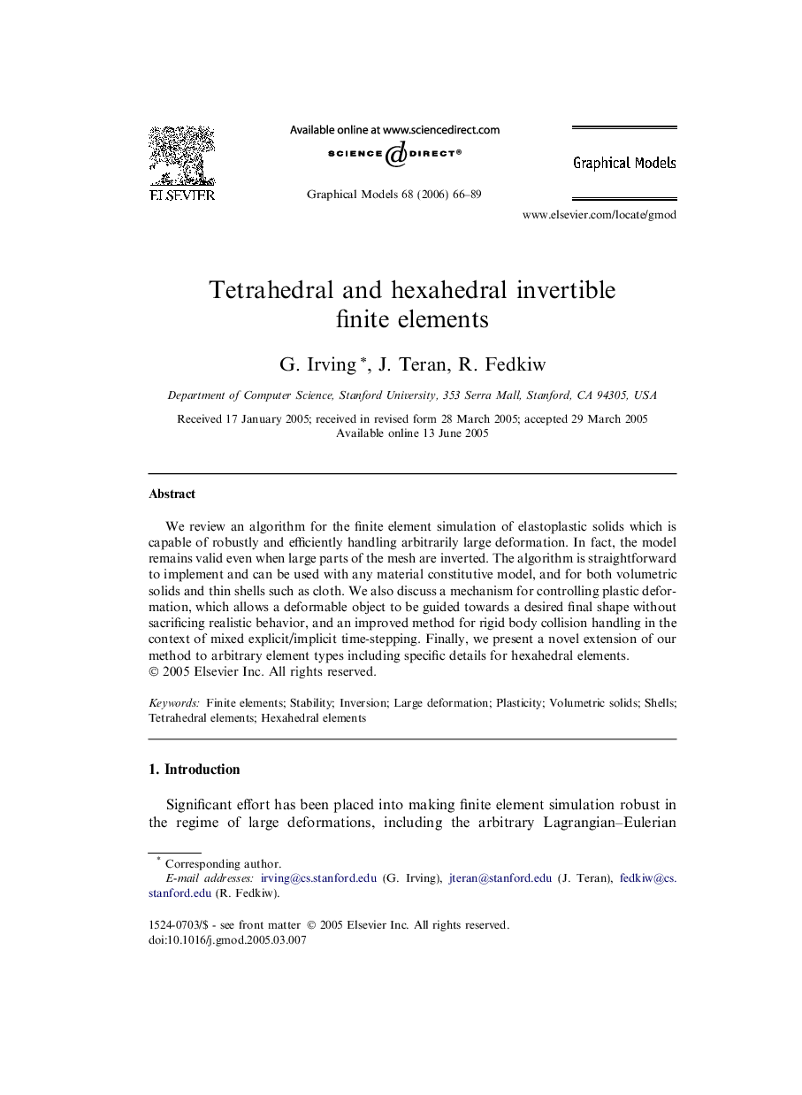 Tetrahedral and hexahedral invertible finite elements