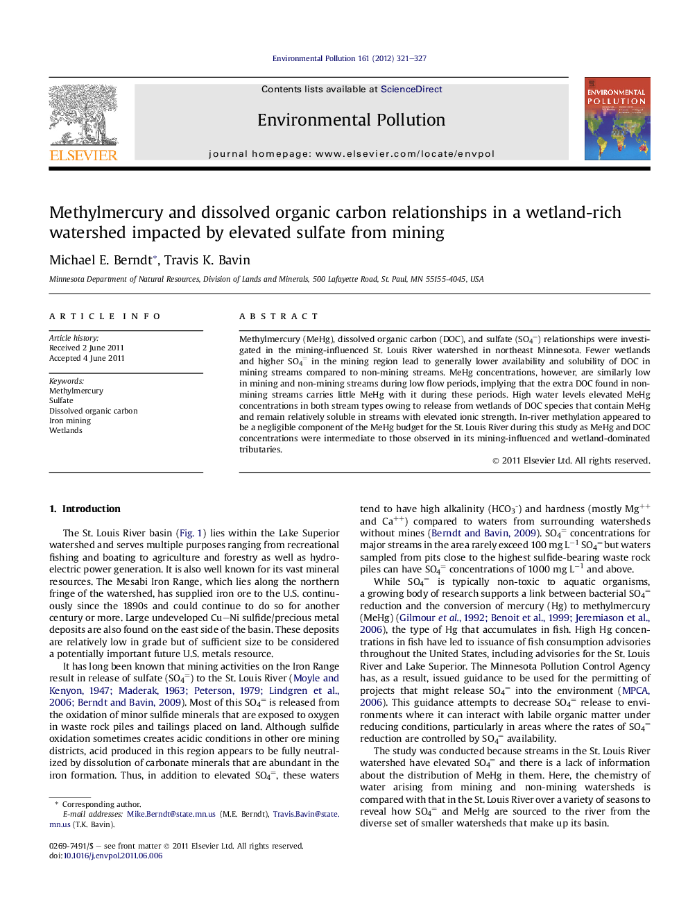 Methylmercury and dissolved organic carbon relationships in a wetland-rich watershed impacted by elevated sulfate from mining