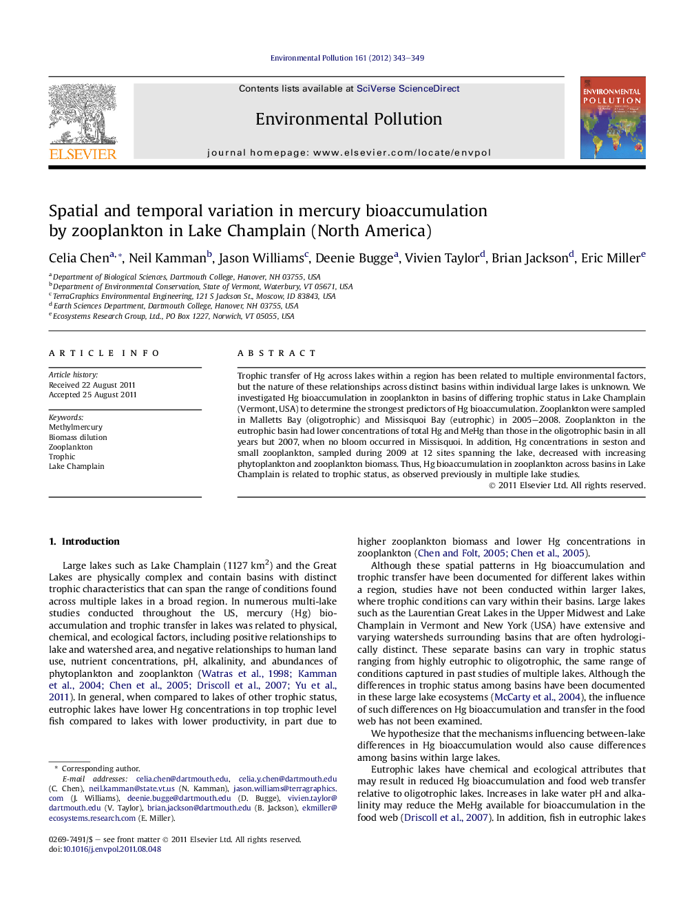 Spatial and temporal variation in mercury bioaccumulation by zooplankton in Lake Champlain (North America)