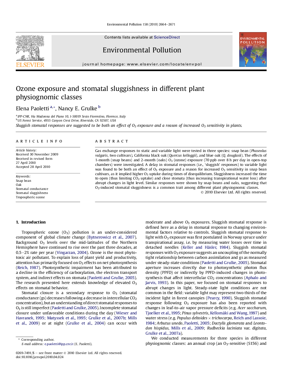 Ozone exposure and stomatal sluggishness in different plant physiognomic classes