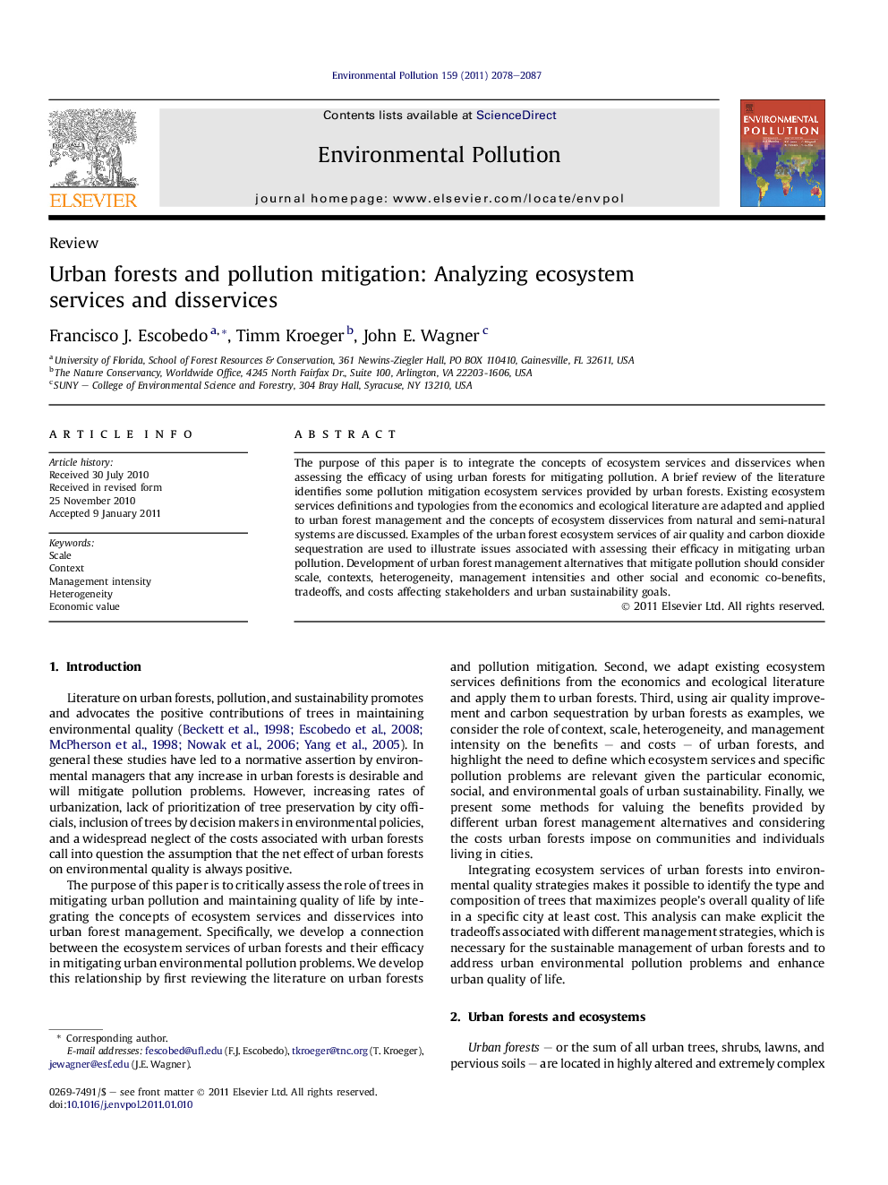 Urban forests and pollution mitigation: Analyzing ecosystem services and disservices