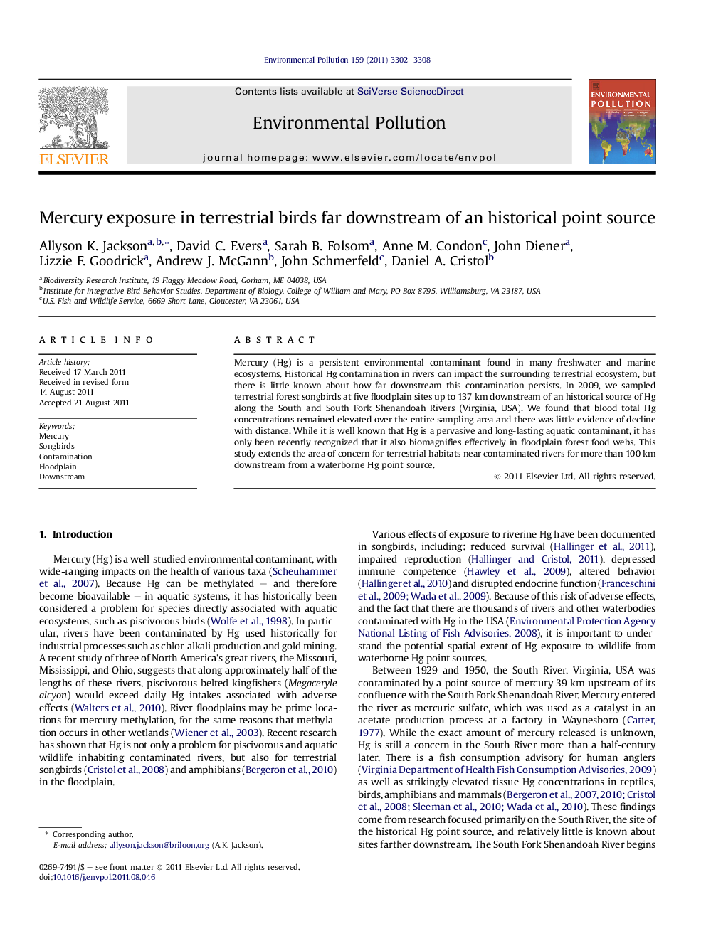 Mercury exposure in terrestrial birds far downstream of an historical point source