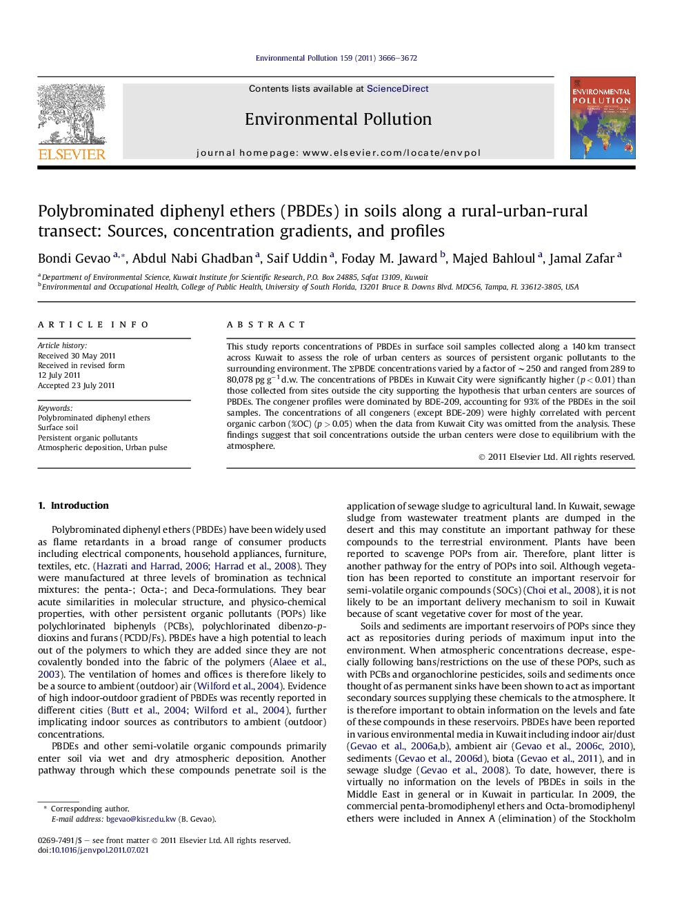 Polybrominated diphenyl ethers (PBDEs) in soils along a rural-urban-rural transect: Sources, concentration gradients, and profiles