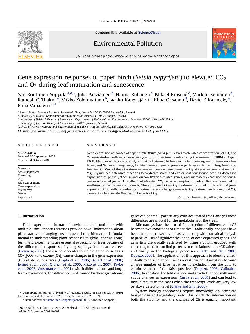 Gene expression responses of paper birch (Betula papyrifera) to elevated CO2 and O3 during leaf maturation and senescence