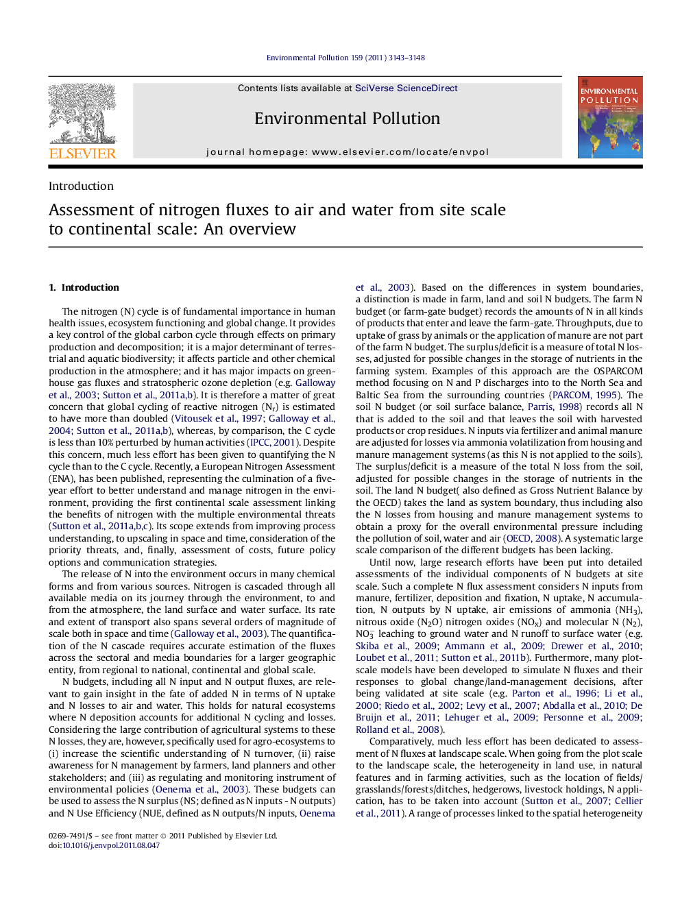 Assessment of nitrogen fluxes to air and water from site scale to continental scale: An overview