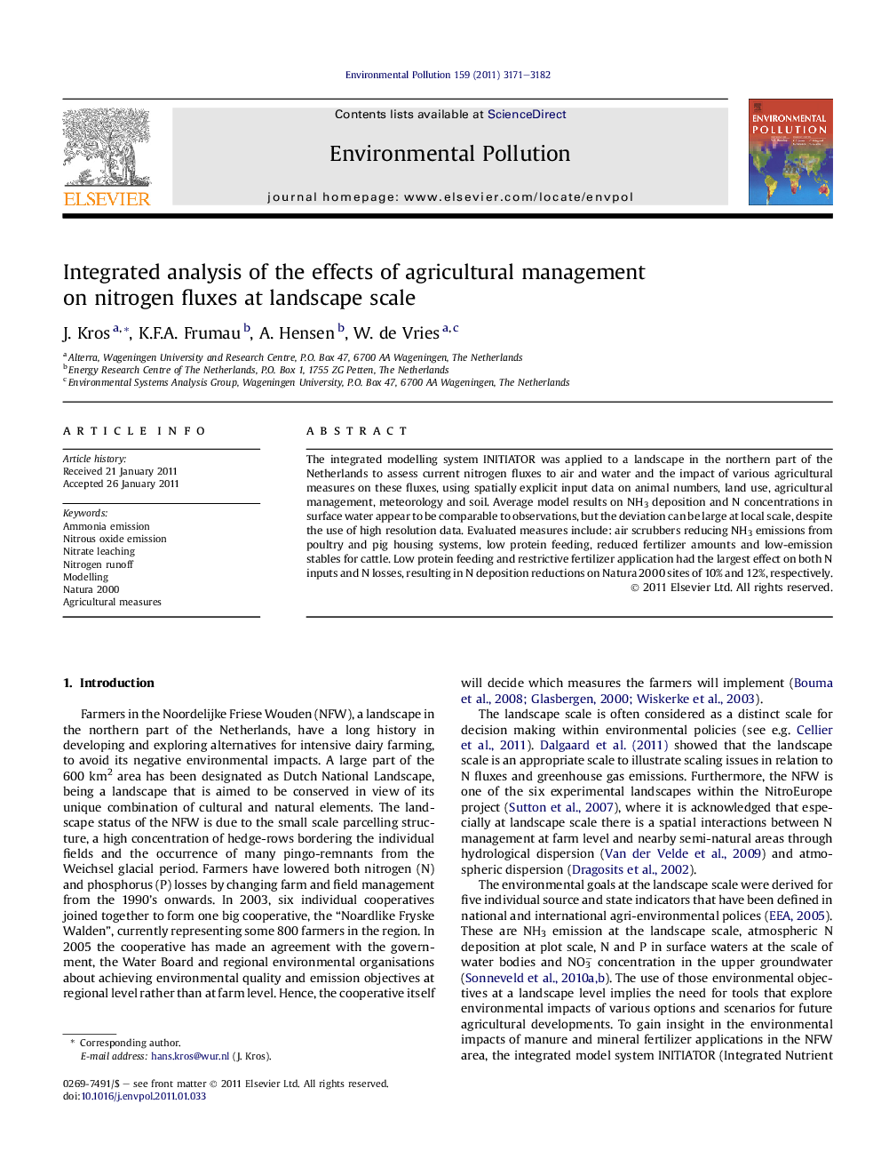 Integrated analysis of the effects of agricultural management on nitrogen fluxes at landscape scale