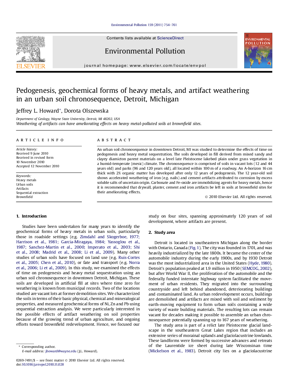عکس صفحه اول مقاله: Pedogenesis, geochemical forms of heavy metals, and artifact weathering in an urban soil chronosequence, Detroit, Michigan Pedogenesis, geochemical forms of heavy metals, and artifact weathering in an urban soil chronosequence, Detroit, Michigan