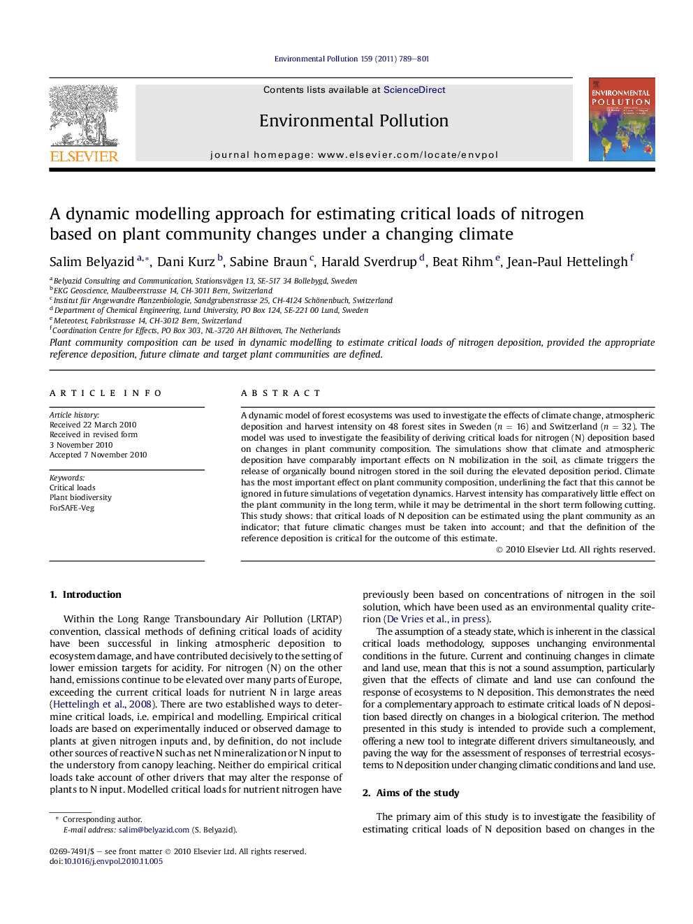 A dynamic modelling approach for estimating critical loads of nitrogen based on plant community changes under a changing climate