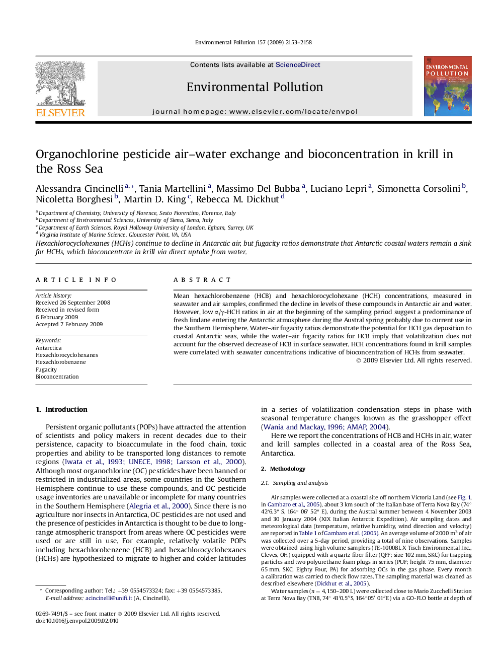 عکس صفحه اول مقاله: Organochlorine pesticide air–water exchange and bioconcentration in krill in the Ross Sea Organochlorine pesticide air–water exchange and bioconcentration in krill in the Ross Sea